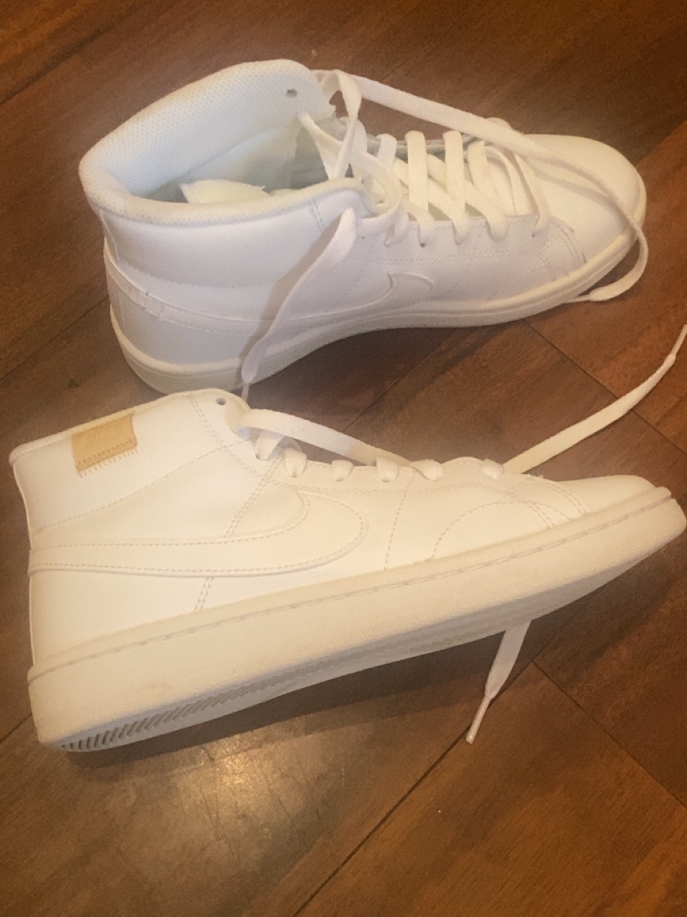 Nike White High-Top Sneakers with Light Tan Heel Tab